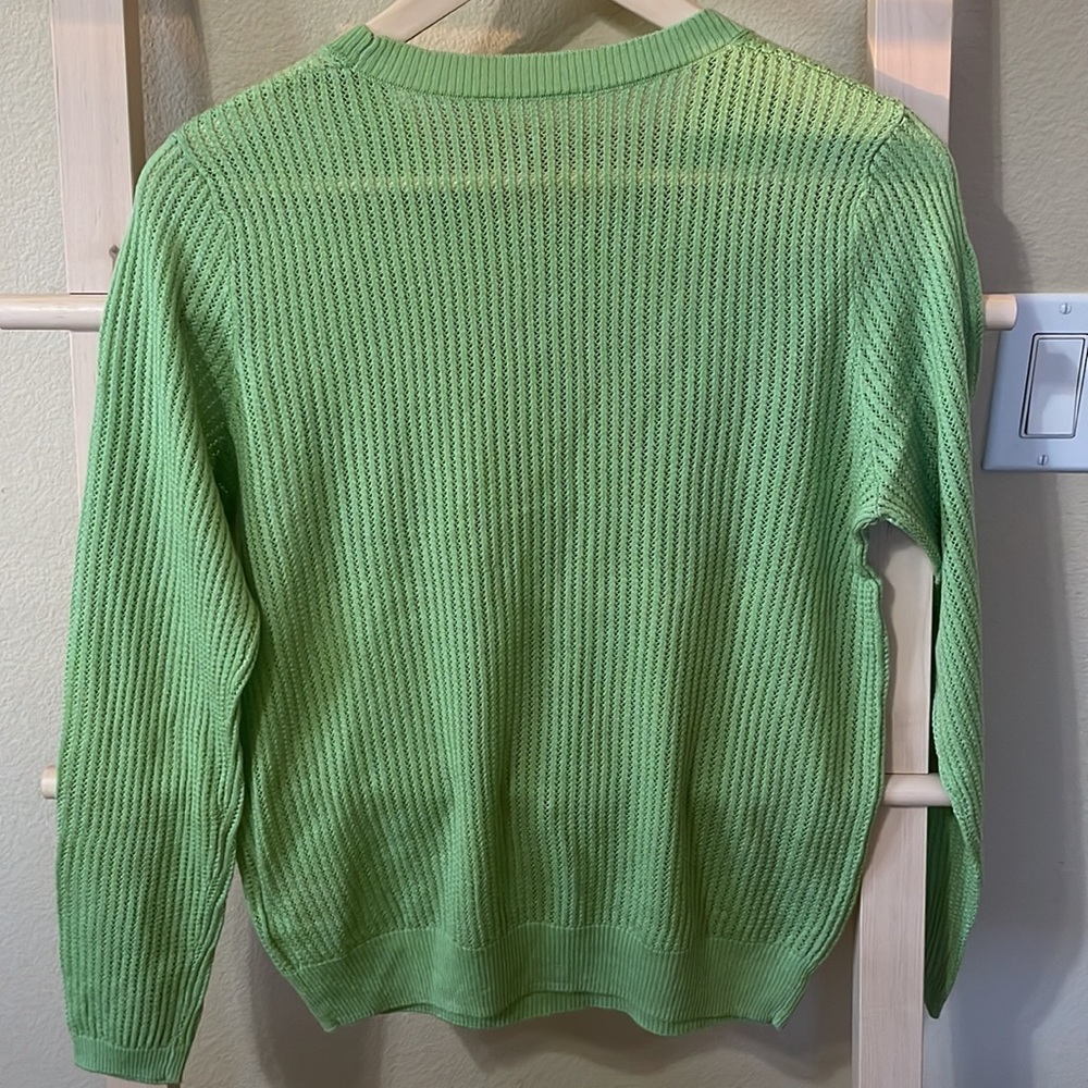 Green Round Neck Openwork Pullover - image 6
